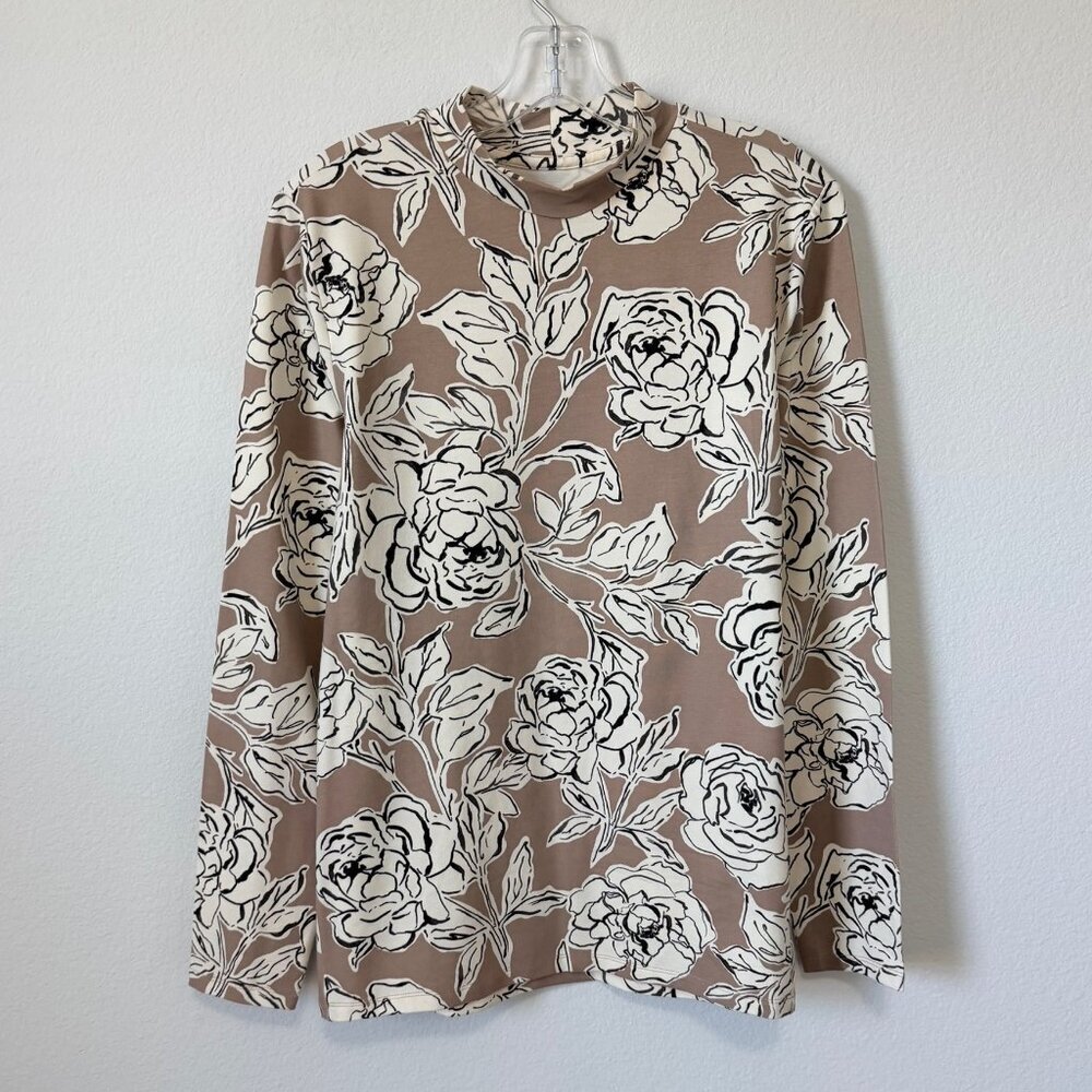 Motto Long Sleeve Mock Neck Cotton Blend Floral Stretch Shirt Women's Size XL